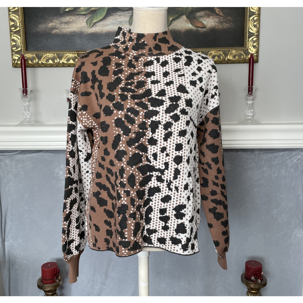 Fate Boutique Animal Print Sweater Mock Neck Size Medium